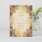 Invitation Mariage Feuillage Peint en Rouille (Debout devant)