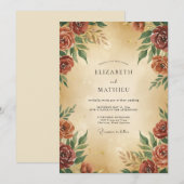 Invitation Mariage Feuillage Peint en Rouille (Devant / Derrière)