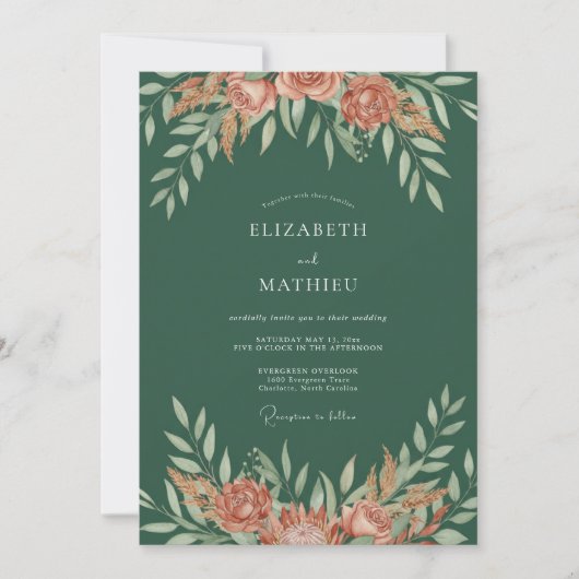 Invitation Mariage Feuillage Peint en Terracotta (Devant)