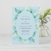 Invitation Mariage Feuillage Peint Luxe Aqua (Debout devant)