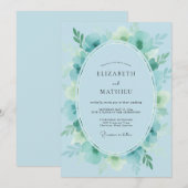 Invitation Mariage Feuillage Peint Luxe Aqua (Devant / Derrière)