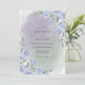 Invitation Mariage Feuillage Peint Pervenche Doré (Debout devant)