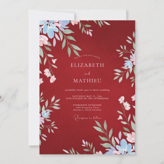 Invitation Mariage Feuillage Peint Rouille de Prairie (Devant)