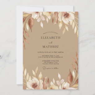 Invitation Mariage Feuillage Peint Taupe