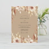 Invitation Mariage Feuillage Peint Taupe (Debout devant)