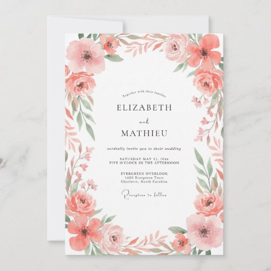Invitation Mariage Feuillage Pétales de Saumon (Devant)
