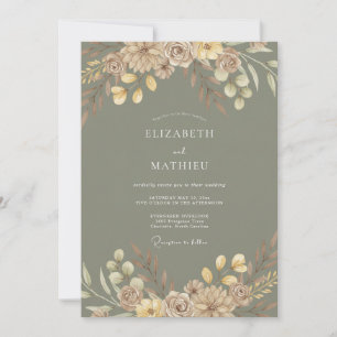 Invitation Mariage Feuillage Rustique Vert Sauge