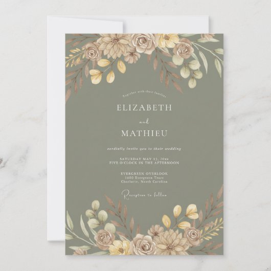 Invitation Mariage Feuillage Rustique Vert Sauge (Devant)