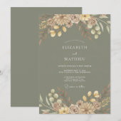 Invitation Mariage Feuillage Rustique Vert Sauge (Devant / Derrière)