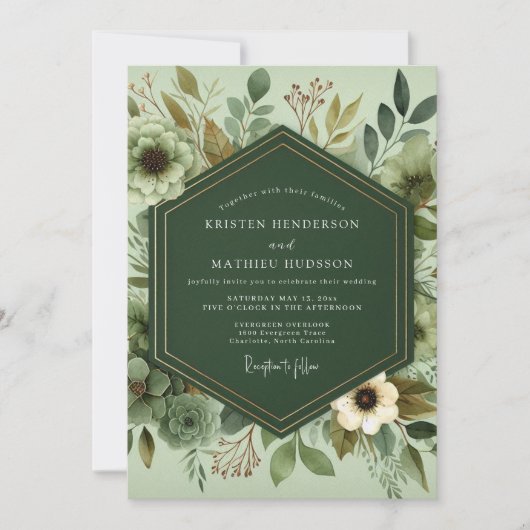Invitation Mariage Feuillage Serein Sage (Devant)