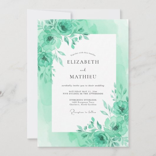 Invitation Mariage Feuillage Serein Vert Menthe (Devant)