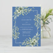 Invitation Mariage Feuillage Sérène Indigo (Debout devant)