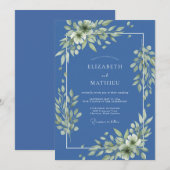 Invitation Mariage Feuillage Sérène Indigo (Devant / Derrière)