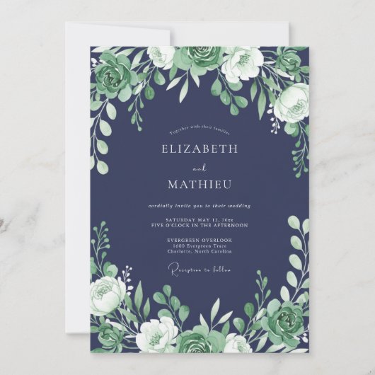 Invitation Mariage Feuillage Sérénité Navy (Devant)