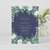 Invitation Mariage Feuillage Sérénité Navy (Debout devant)