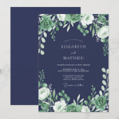 Invitation Mariage Feuillage Sérénité Navy (Devant / Derrière)