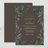 Invitation Mariage Feuillage Taupe Olive (Devant / Derrière)
