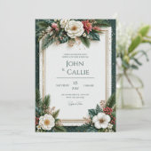 Invitation Mariage Feuillage Tropical Doré Aiguille de Pin (Debout devant)
