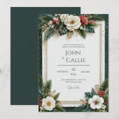 Invitation Mariage Feuillage Tropical Doré Aiguille de Pin (Devant / Derrière)