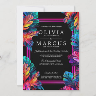 Invitation Mariage   Feuillage Tropical Néon Époustouflant2