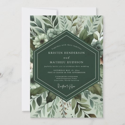 Invitation Mariage Feuillage Verdoyant Sage (Devant)