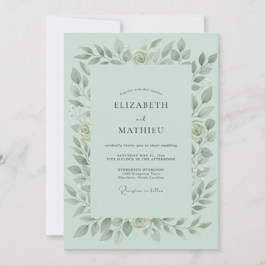 Invitation Mariage Feuillage Vert Menthe Paisible (Devant)