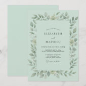 Invitation Mariage Feuillage Vert Menthe Paisible (Devant / Derrière)