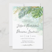 Invitation Mariage Feuillage Vert Or Feuilles Tropicales (Devant)