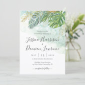 Invitation Mariage Feuillage Vert Or Feuilles Tropicales (Debout devant)