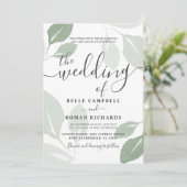 Invitation Mariage Feuillage Vert Sauge Moderne (Debout devant)