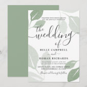 Invitation Mariage Feuillage Vert Sauge Moderne (Devant / Derrière)