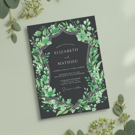 Invitation Mariage Feuillage Vibrant Charbon