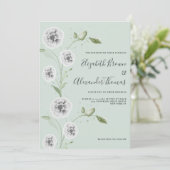 Invitation Mariage feuille à l'aquarelle de menthe blanche (Debout devant)