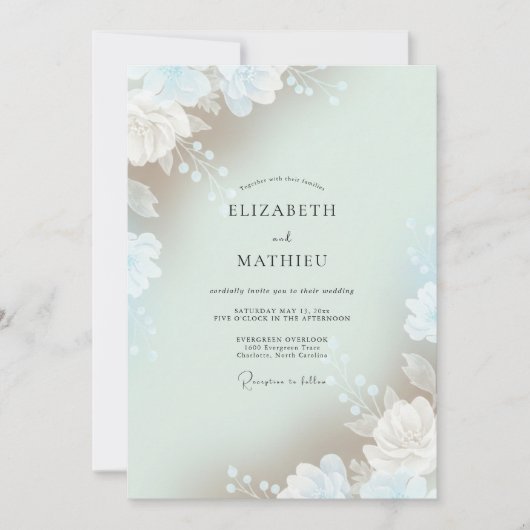 Invitation Mariage Feuille Aérienne Céladon (Devant)