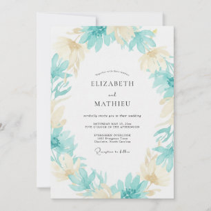 Invitation Mariage feuille aqua Champagne