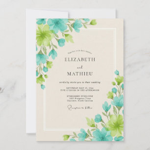 Invitation Mariage Feuille Aqua Chartreuse