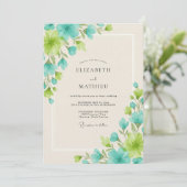 Invitation Mariage Feuille Aqua Chartreuse (Debout devant)