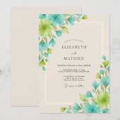 Invitation Mariage Feuille Aqua Chartreuse (Devant / Derrière)