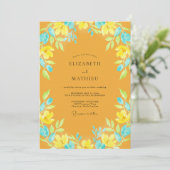 Invitation Mariage Feuille Aqua Moutarde (Debout devant)