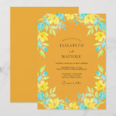 Invitation Mariage Feuille Aqua Moutarde (Devant / Derrière)