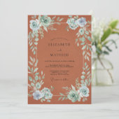 Invitation Mariage Feuille Aqua Orange Brûlé (Debout devant)