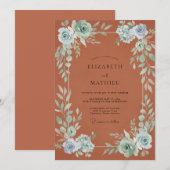 Invitation Mariage Feuille Aqua Orange Brûlé (Devant / Derrière)