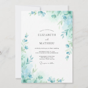 Invitation Mariage feuille Aqua Seafoam