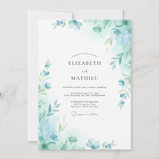 Invitation Mariage feuille Aqua Seafoam (Devant)