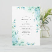 Invitation Mariage feuille Aqua Seafoam (Debout devant)