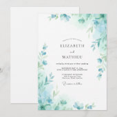 Invitation Mariage feuille Aqua Seafoam (Devant / Derrière)