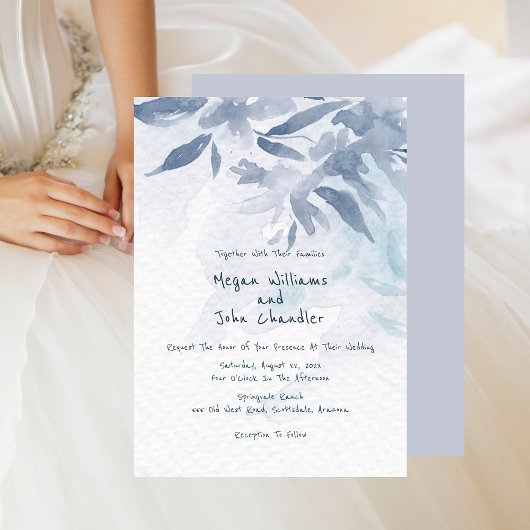 Invitation Mariage Feuille Aquarelle bleu doux