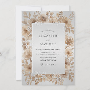 Invitation Mariage feuille aquarelle Champagne
