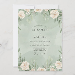 Invitation Mariage Feuille Aquarelle Menthe