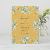 Invitation Mariage feuille aquarelle moutarde (Debout devant)